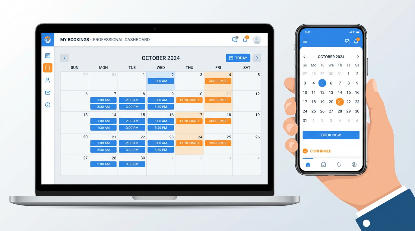 Web・LINE予約システムのカレンダー画面 - 24時間自動予約受付、リアルタイム空き状況確認、予約の取りこぼし防止