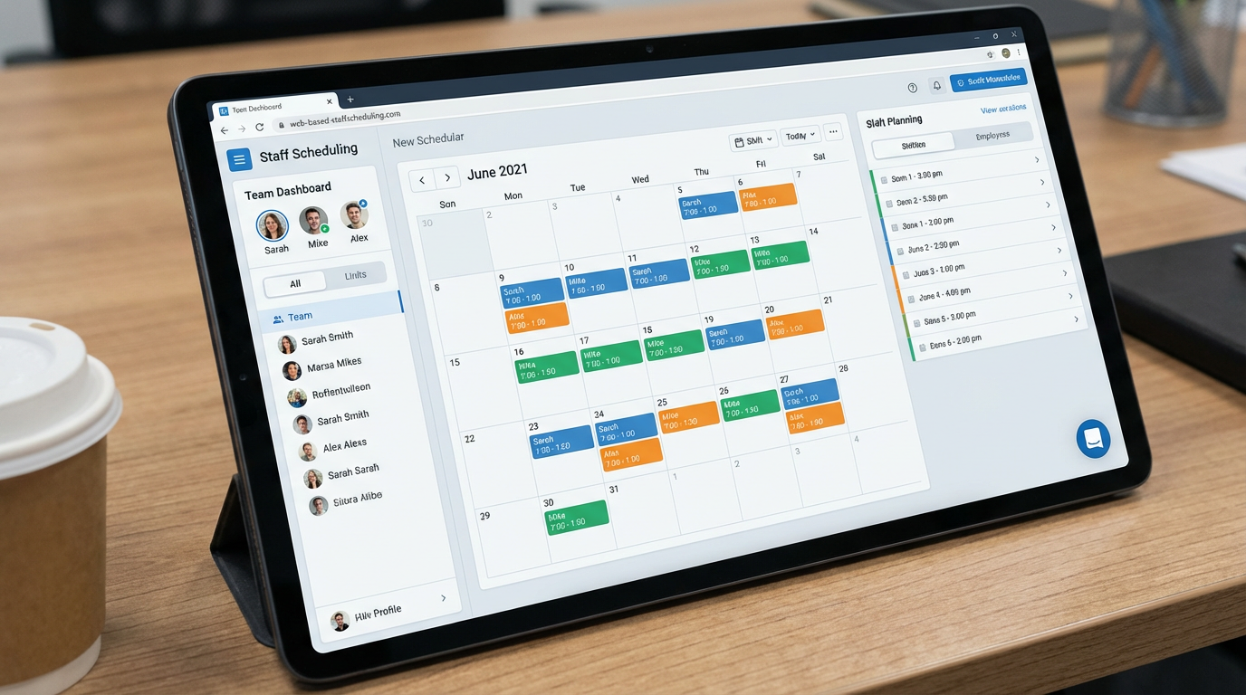 シフト管理システム画面 - スタッフシフト作成、予約状況に応じた最適配置、勤怠管理
