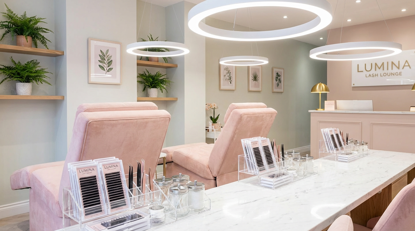 まつげエクステサロン向け予約管理システム画面 - デザイン管理、施術時間設定、リペア予約管理